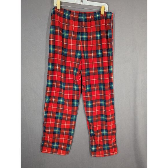 Lauren Ralph Lauren Women’s Red Plaid Leopard Trim Fleece Pajamas Large Crest - Picture 15 of 16